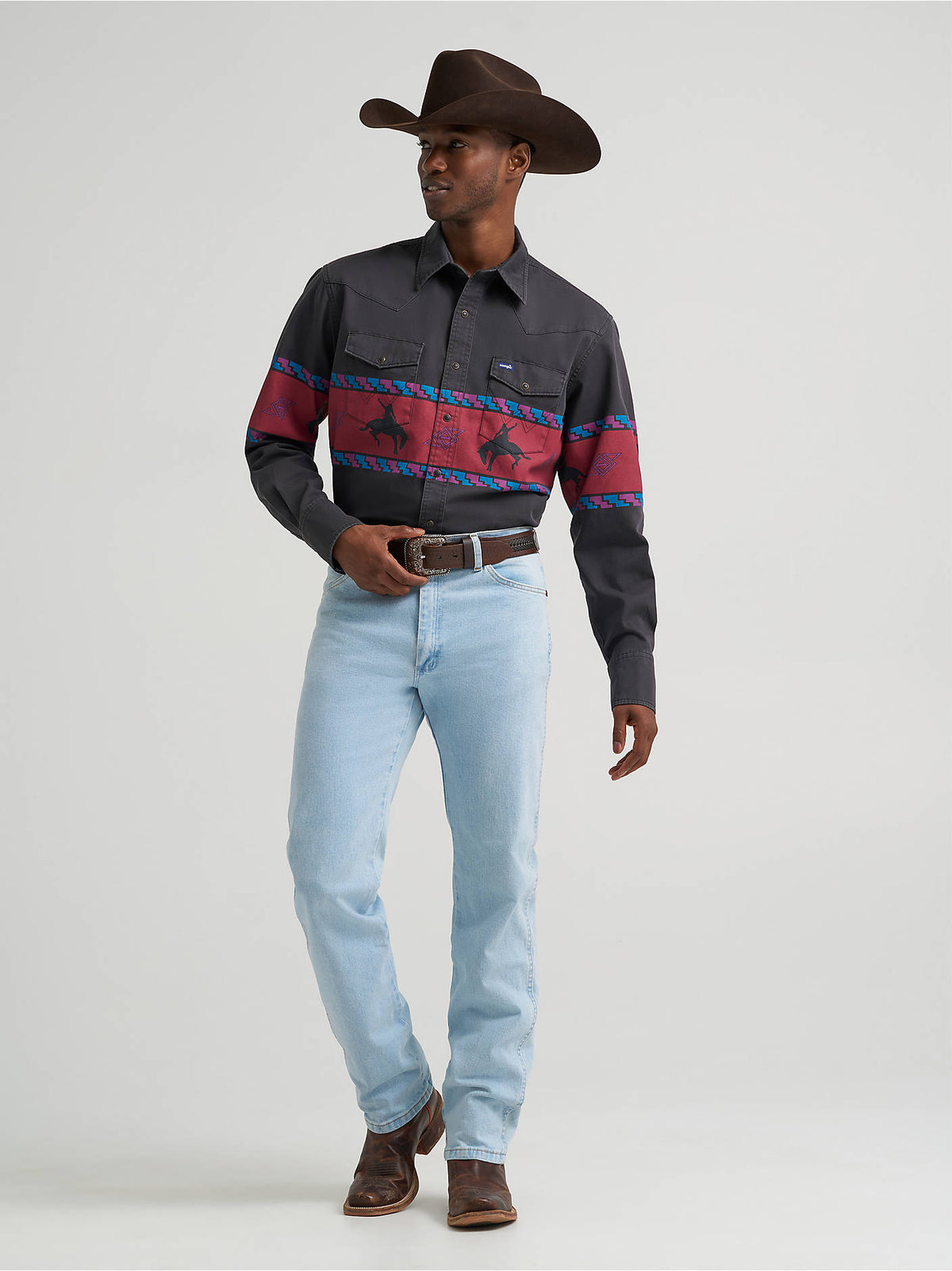 Wrangler Men's Vintage-Inspired Horizon Stripe Western Snap Shirt - Obsidian - alternate view 1