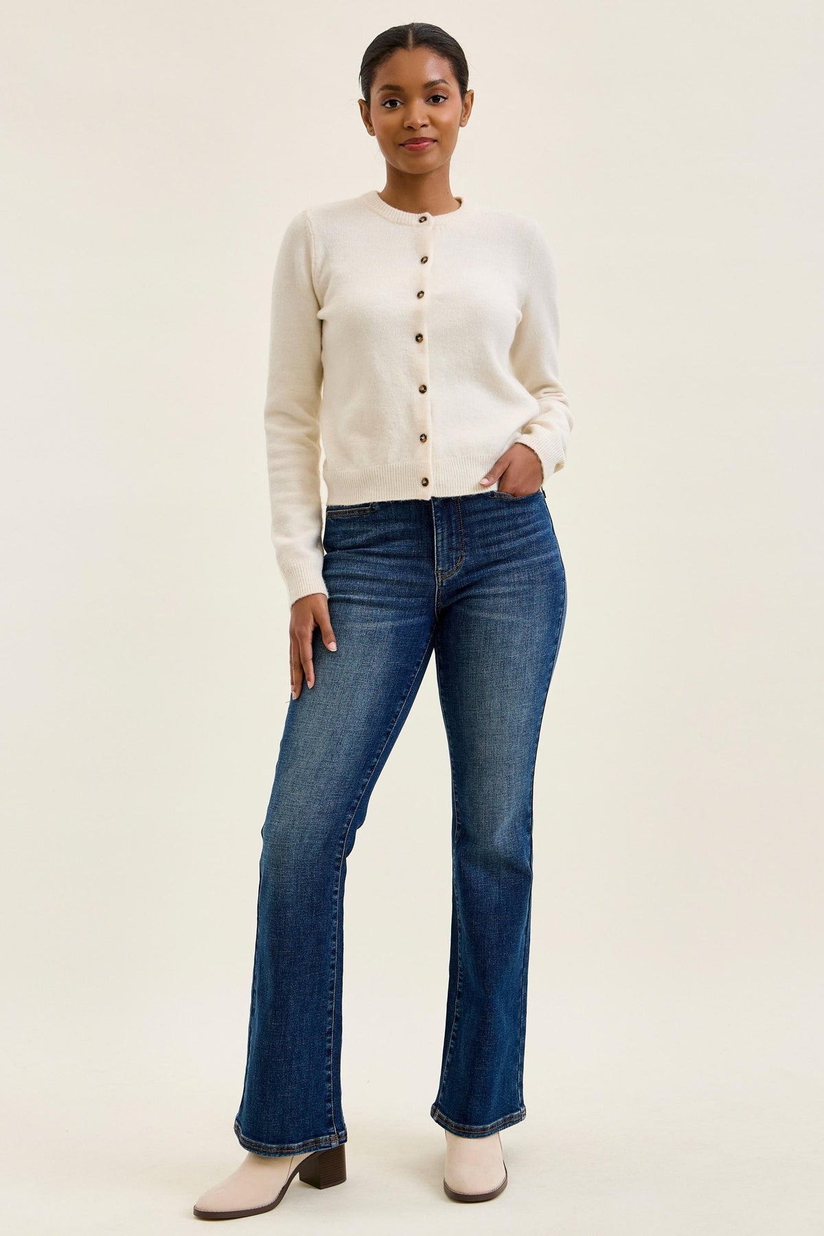 Judy Blue Daisy bootcut jean in Sunset Ride dark wash, front view