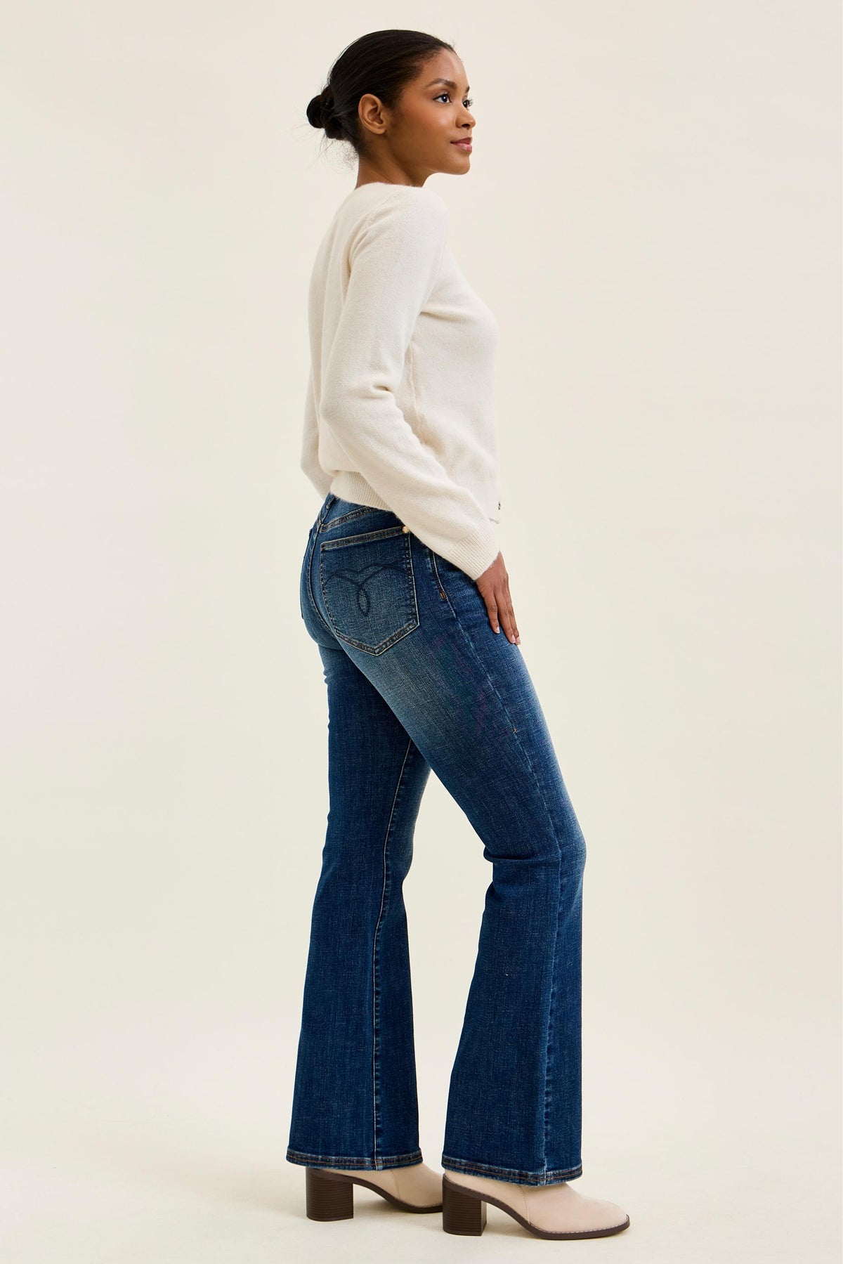 Judy Blue Daisy bootcut jean in Sunset Ride, full length front styling view