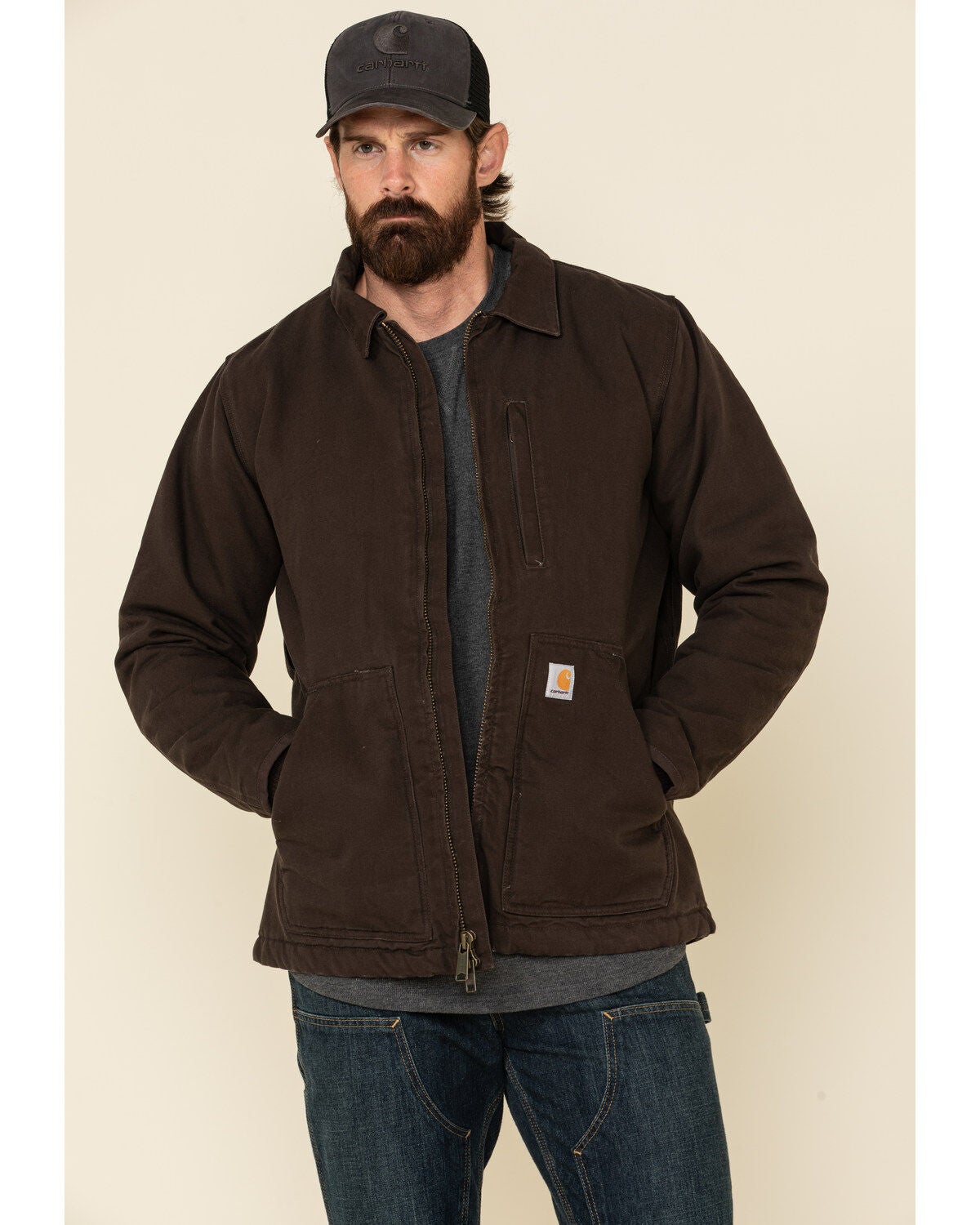 Carhartt Men's Sherpa-Lined Field Jacket, Dark Brown – front