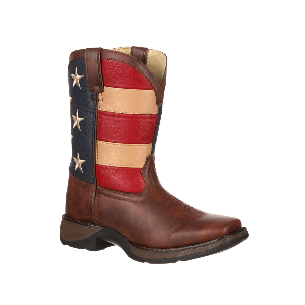 Durango Kids' Patriotic Western Flag Boot, Brown and Union Flag – 3-4 front