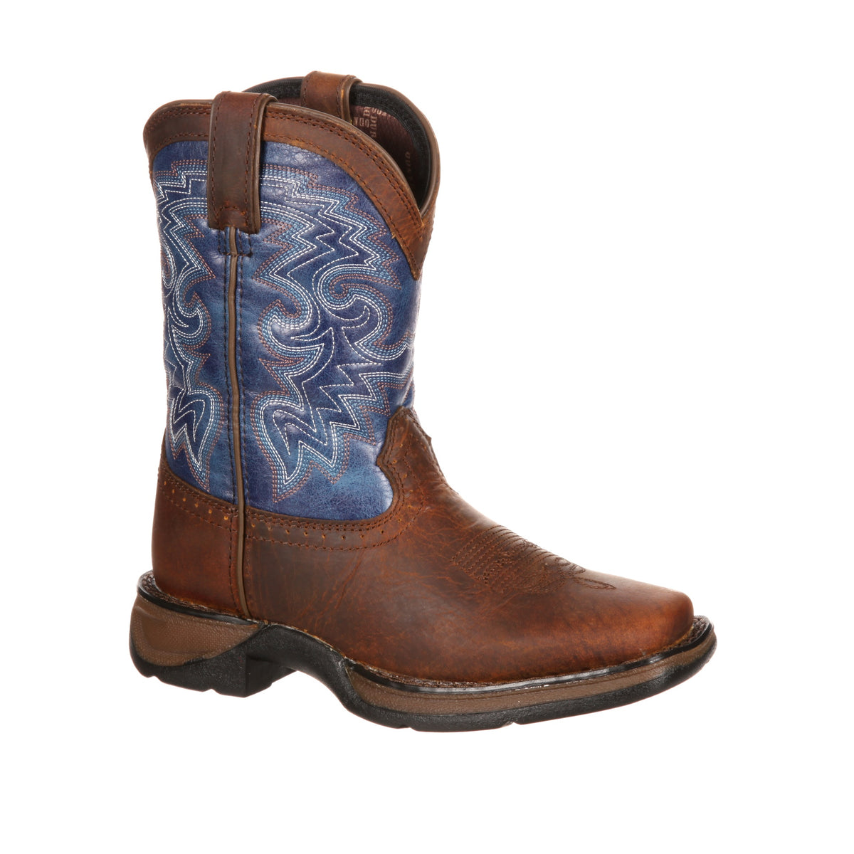 Durango Little Kids' Western Boot, Dark Brown and Blue – 3-4 front