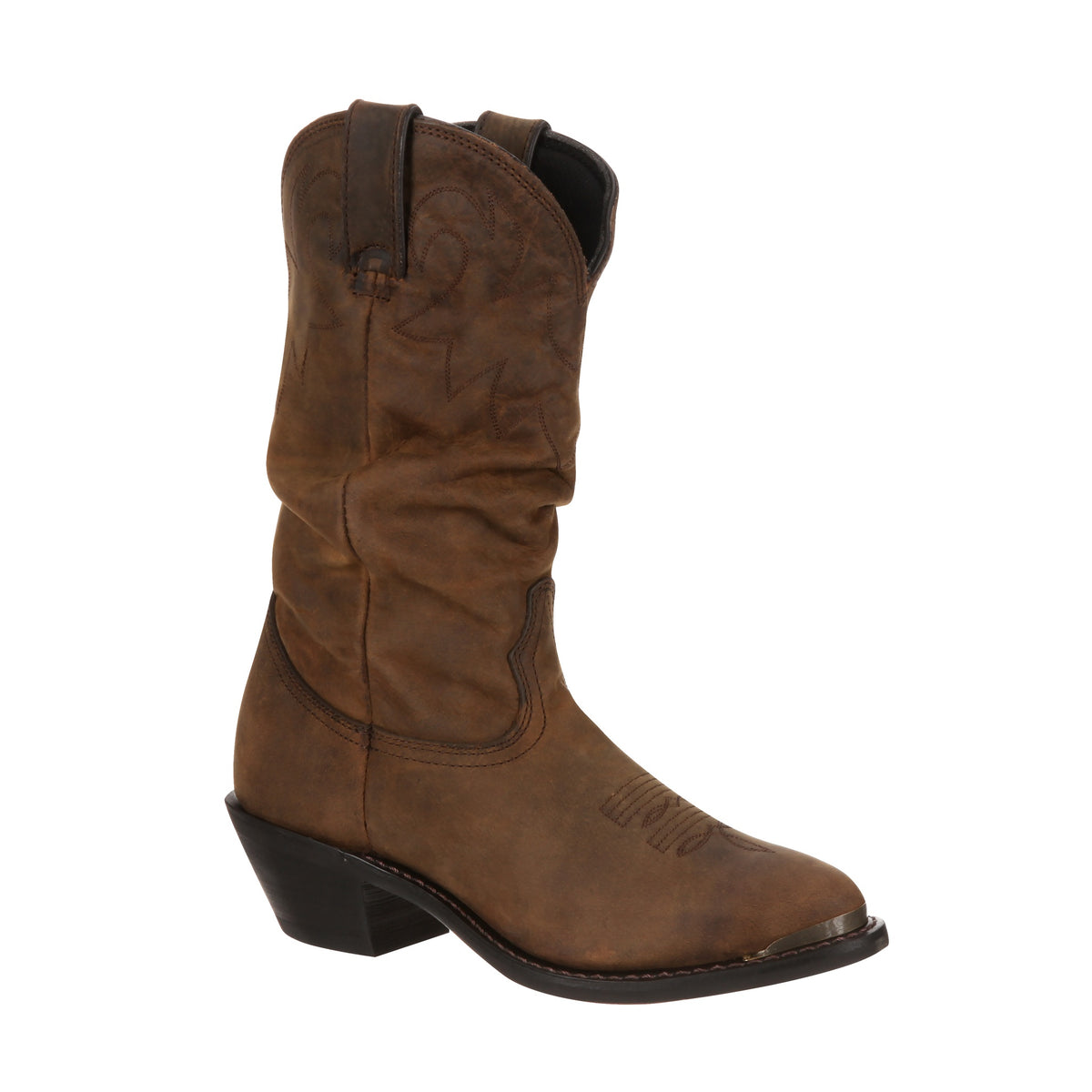 Durango Women's Slouch Western Boot, Distressed Tan – 3-4 front