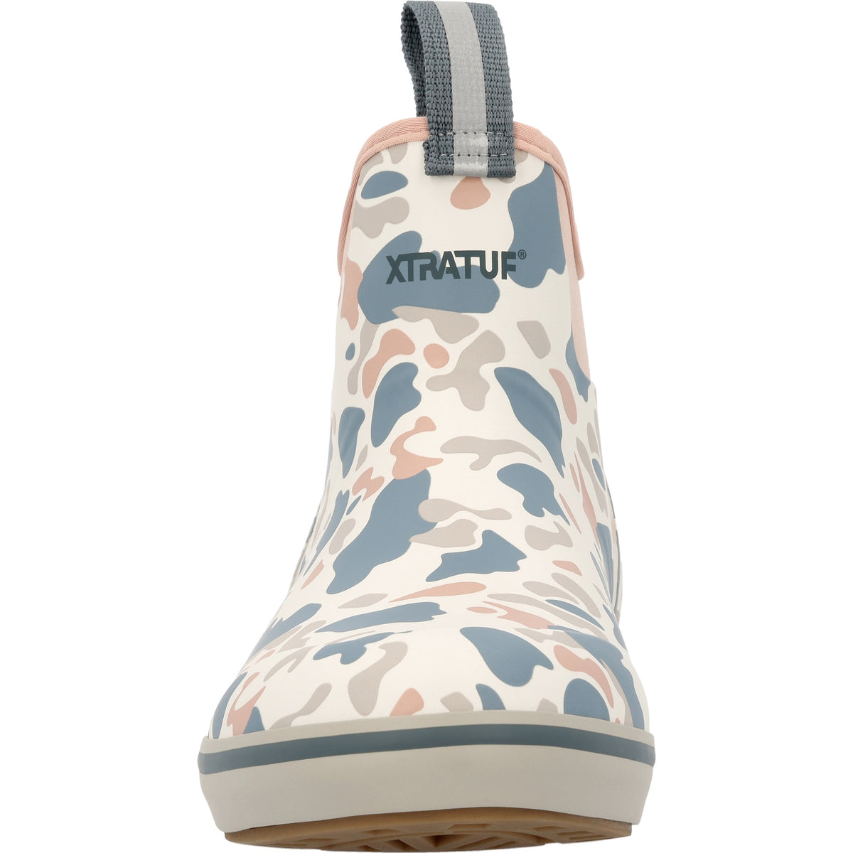 Front view of the XtraTuf Women's Ankle Deck Boot in ivory duck camo.