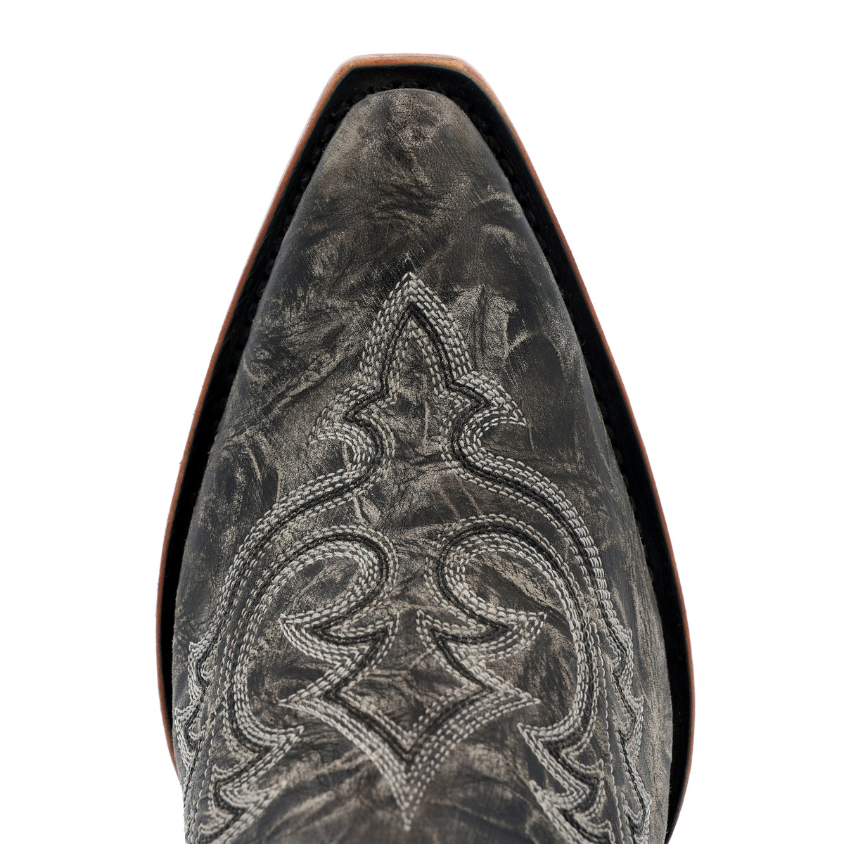 Top-down birdseye view of the Durango Women's Crush Tall boot in distressed graphite showing the opening and footbed.