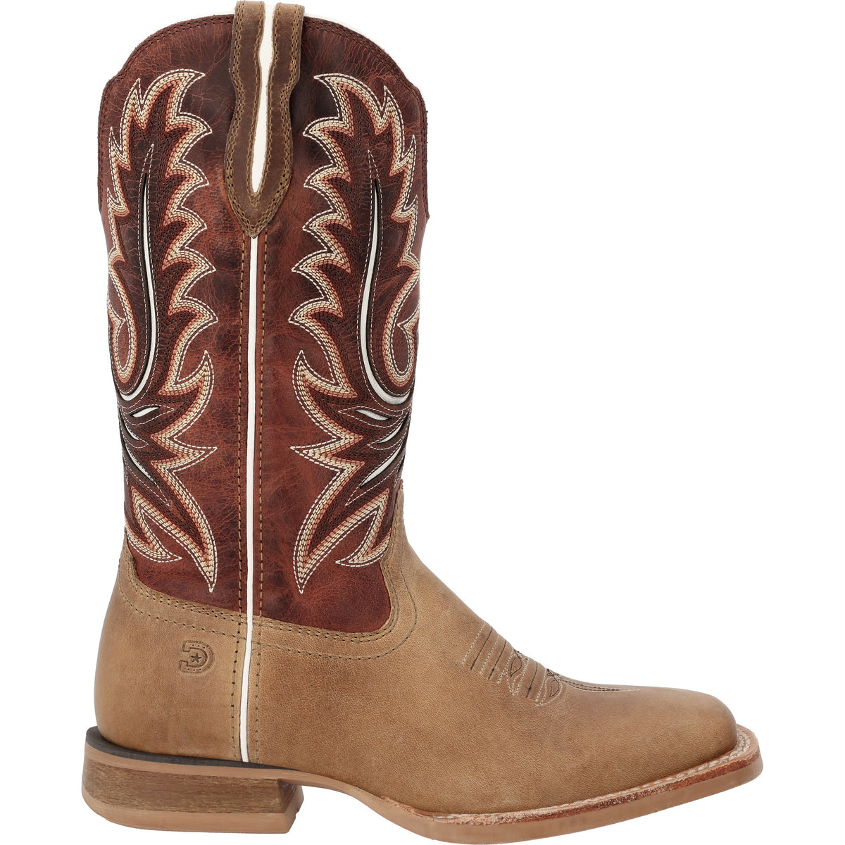 Durango Women's Lady Rebel Pro Almond & Cayenne Western Boot, side profile showing the 12-inch cayenne shaft.