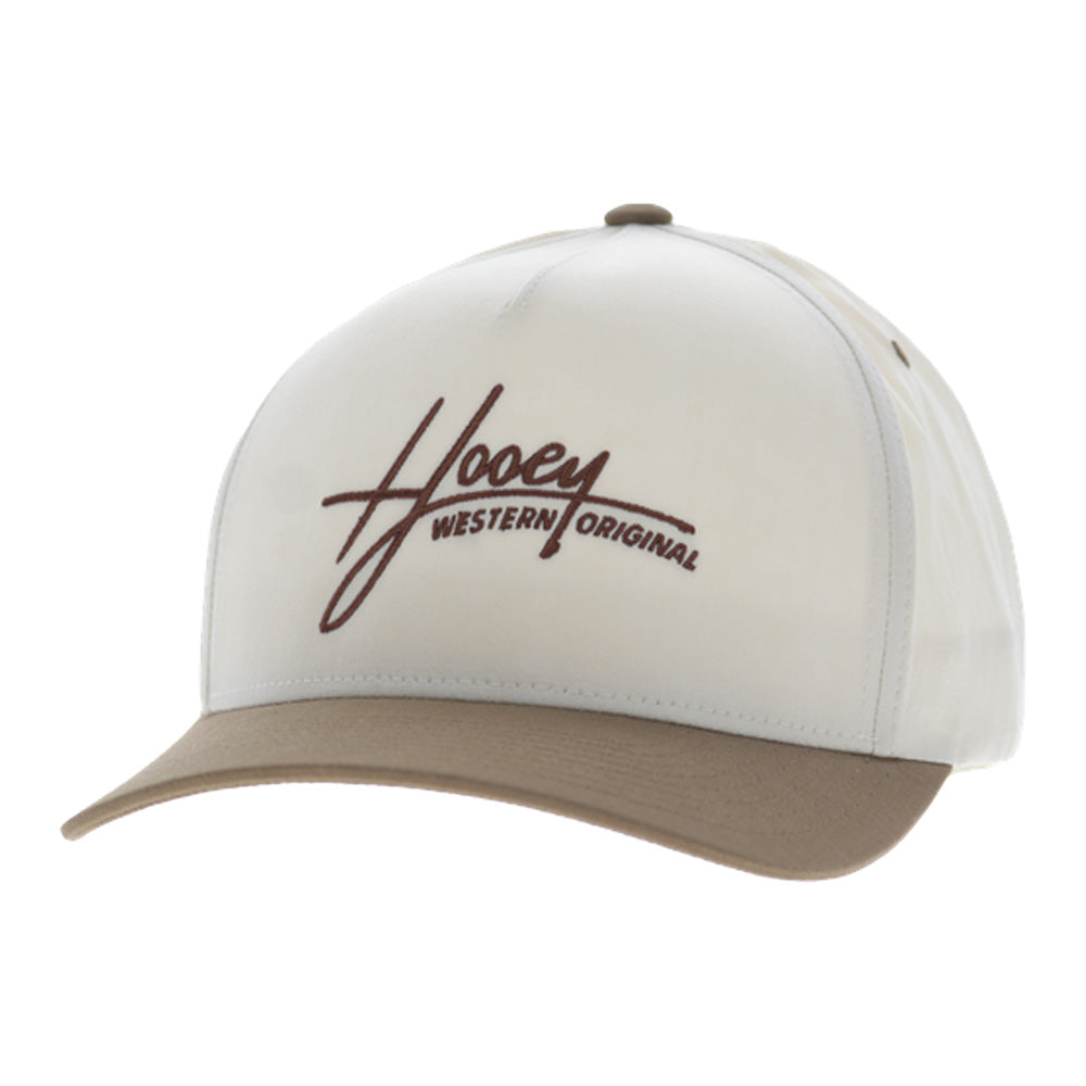 Hooey Mark Out Snapback Hat, Cream/Brown – 3-4 front
