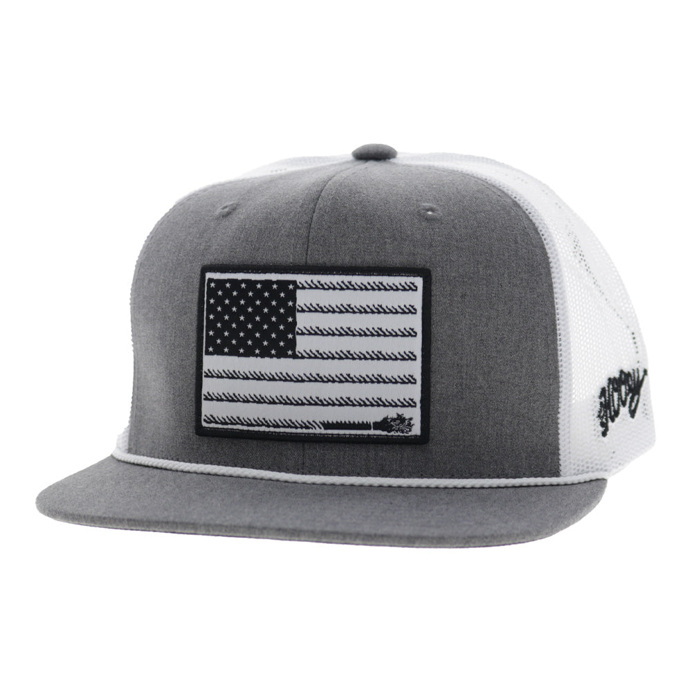 Hooey Liberty Roper Trucker Hat, Grey/White – 3-4 front
