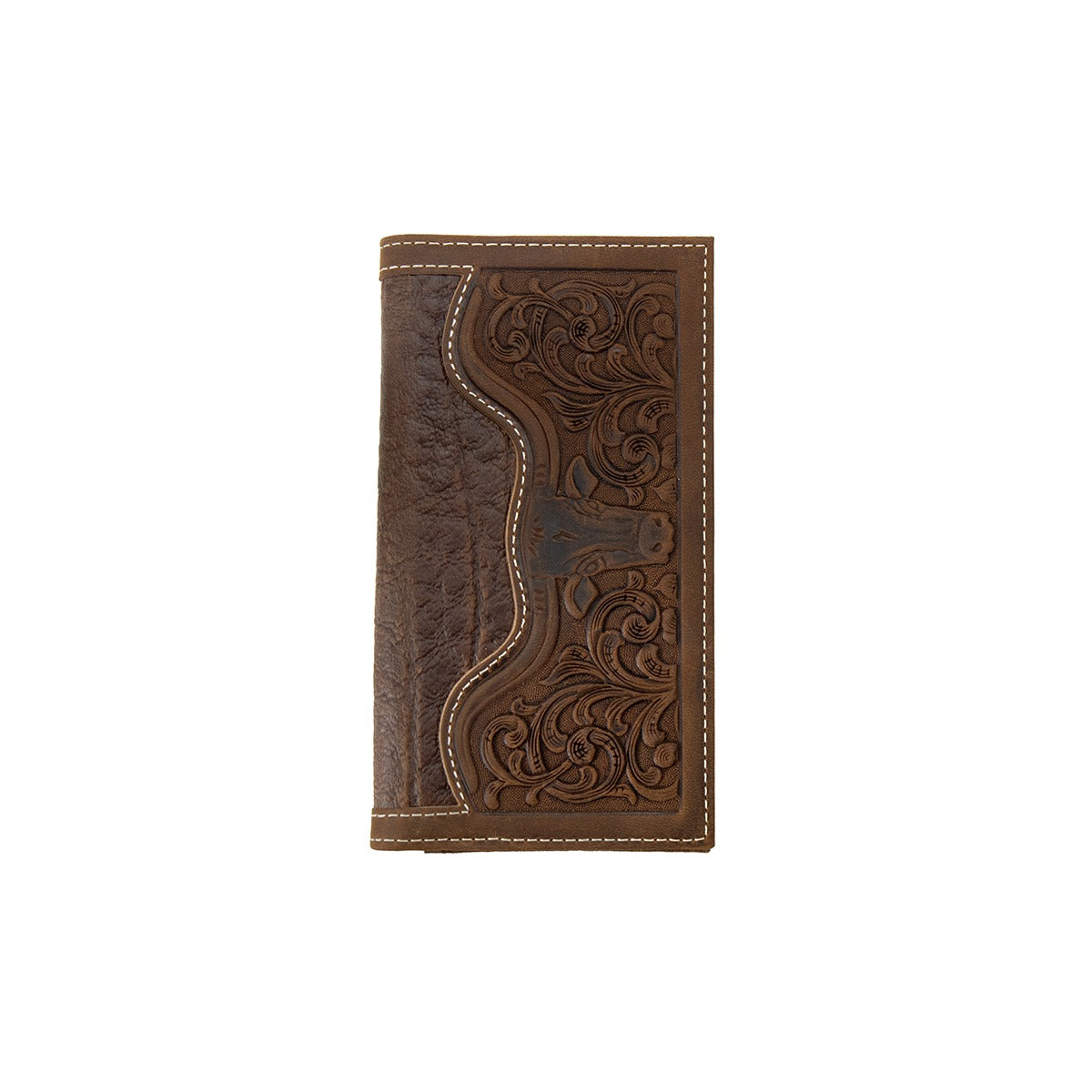 3D Men's Embossed Longhorn Overlay Rodeo Wallet, Brown – front