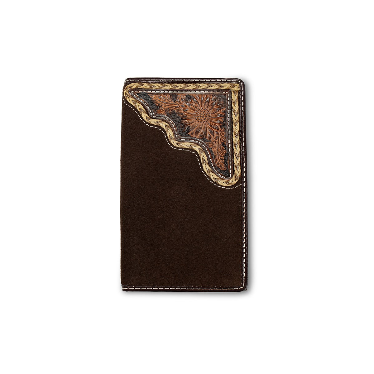 3D Men's Horsehair Lace Corner Overlay Rodeo Wallet, Chocolate – front
