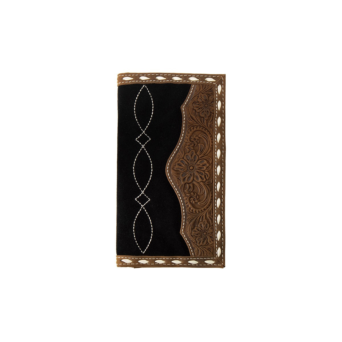 3D Men's Roughout Boot Stitch Overlay Rodeo Wallet, Black/Brown – front