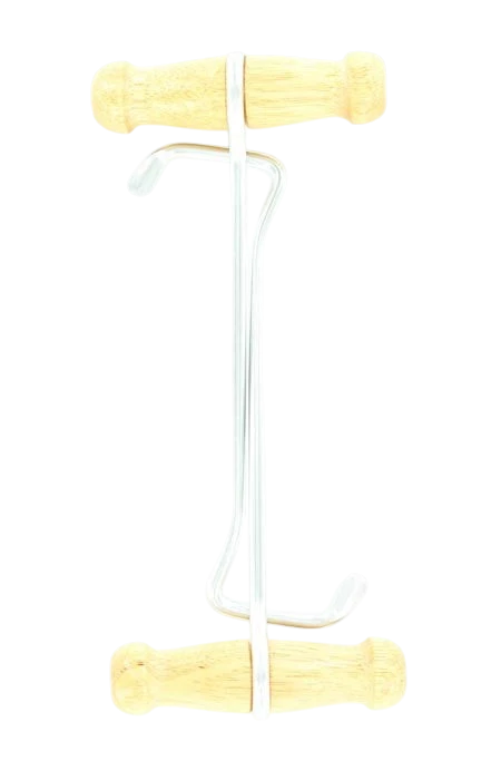 Natural 6.5-inch wooden boot hooks by M&F, designed for easy hanging and organizing boots in entryways or closets.