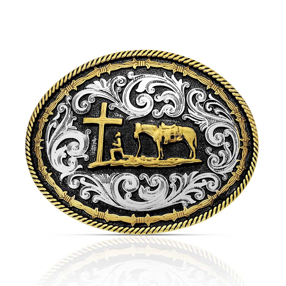 Montana Silversmiths Two tone Rope & Barbed Wire Classic Impressions Christian Cowboy Attitude Buckle