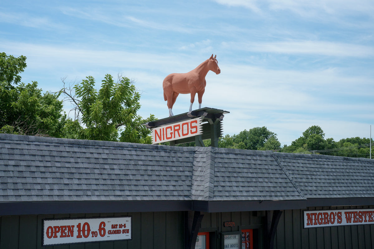 The horse statue on top of Nigro's Western Store roof