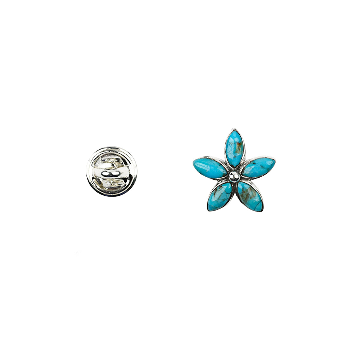 Peyote Bird Morning Bloom Pin, Turquoise – front and clutch back