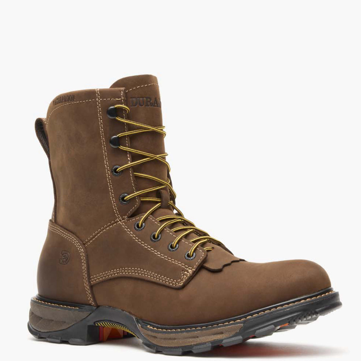 Durango Men's Maverick XP Waterproof Lacer Work Boot, brown – 3-4 front, grey background