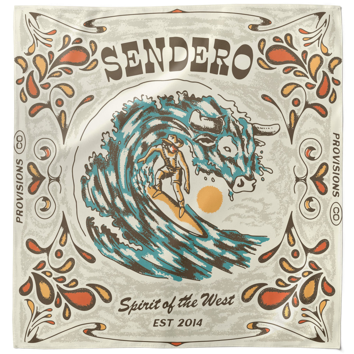 Sendero Provisions Co. Buckaroo Blues Bandana - Cream - front