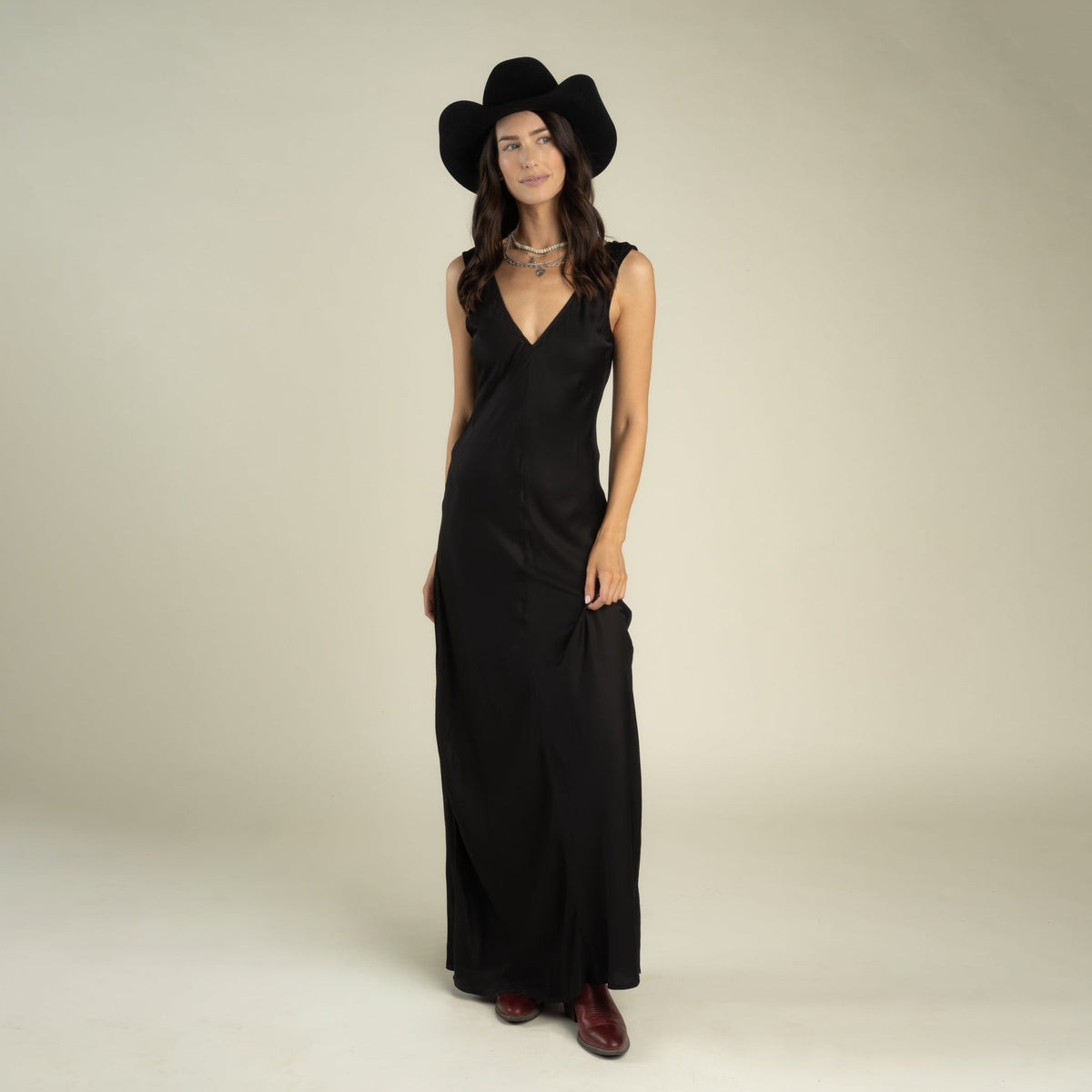Sendero Provisions Co. Women's Romy Slip Dress - Black - on model