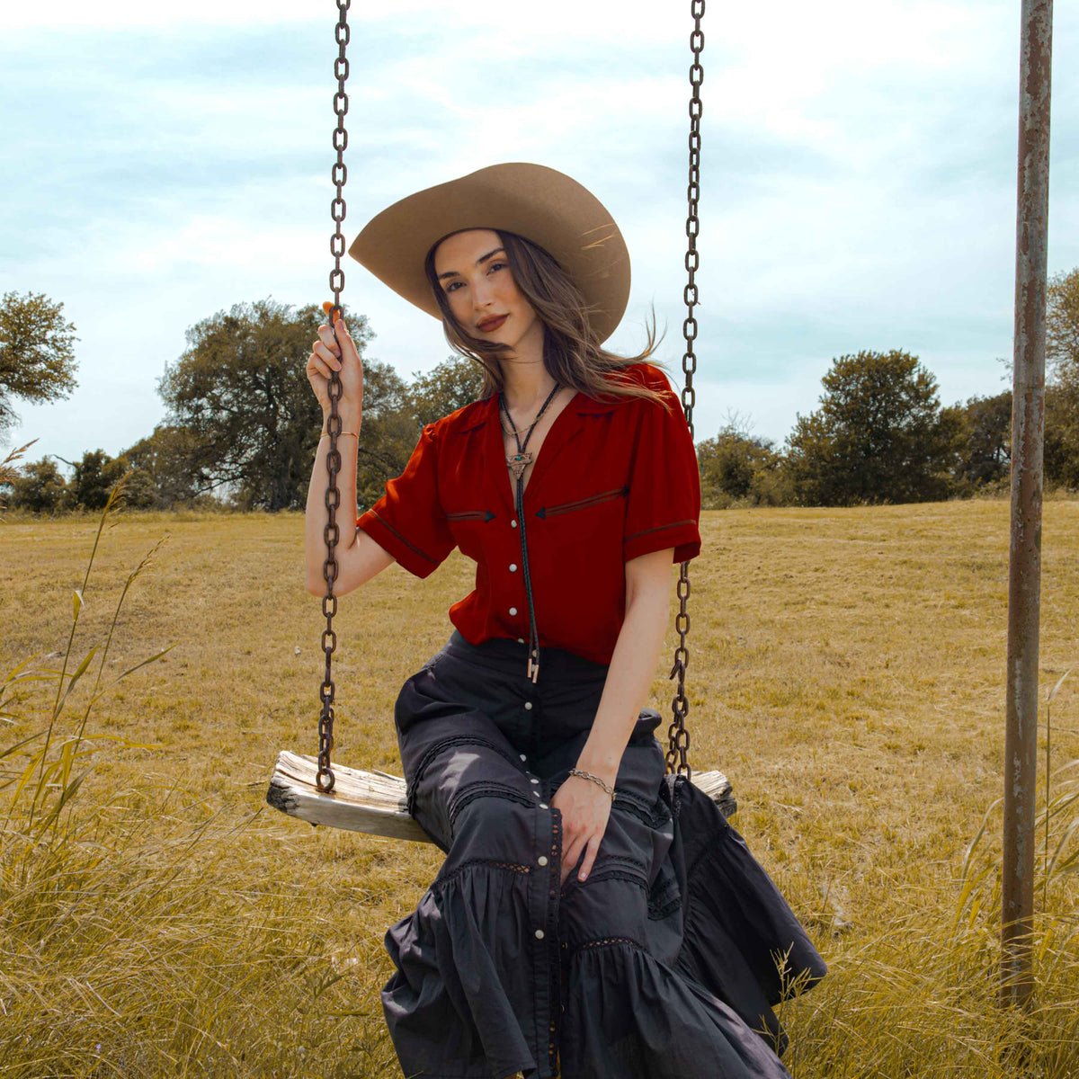 Sendero Provisions Co. Women's Cheyenne Western Blouse - Crimson - lifestyle