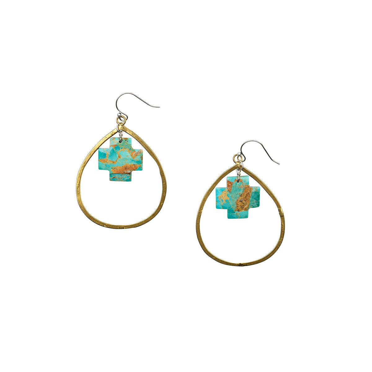 Peyote Bird Crosswinds Turquoise Cross Earrings – pair