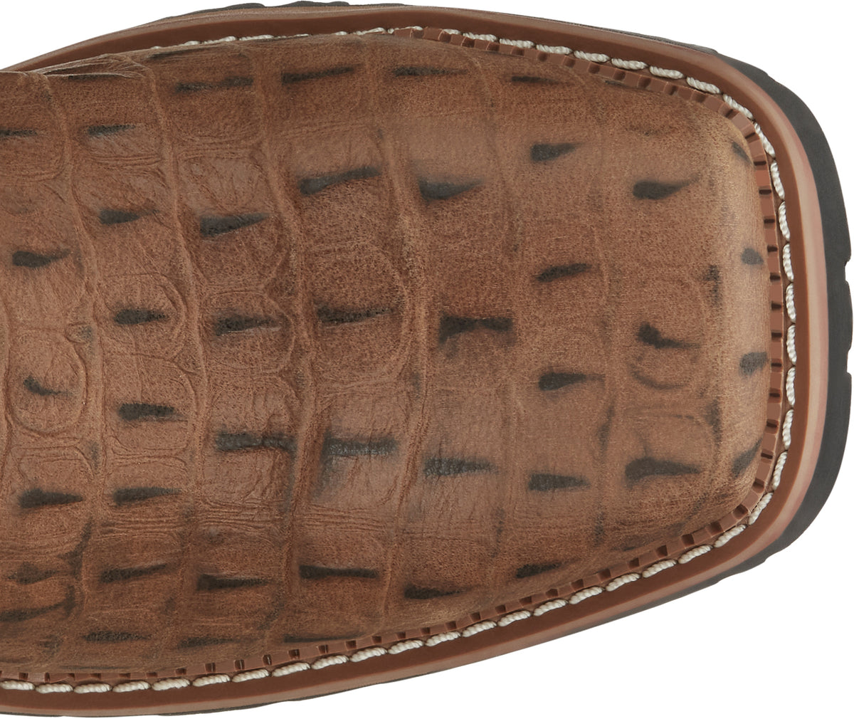 Justin Derrickman Caramel Croc Print men's waterproof wide square toe work boots with composite toe.