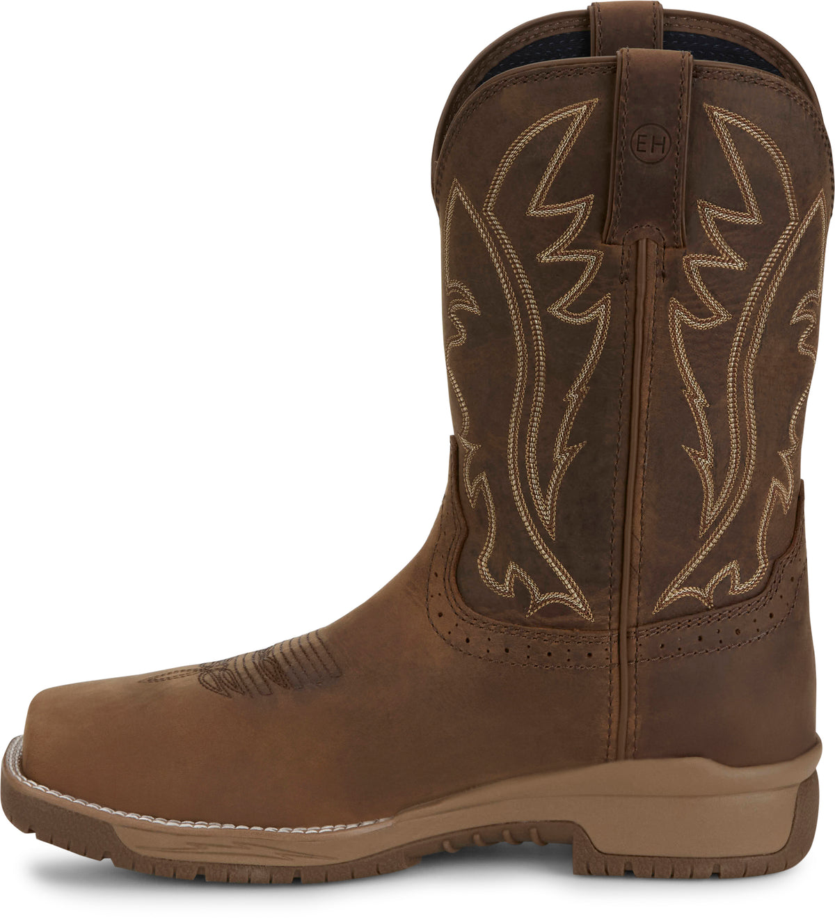 Justin Nitread taupe men's square toe boots, 11-inch cowboy boots with classic stitching and durable leather construction.