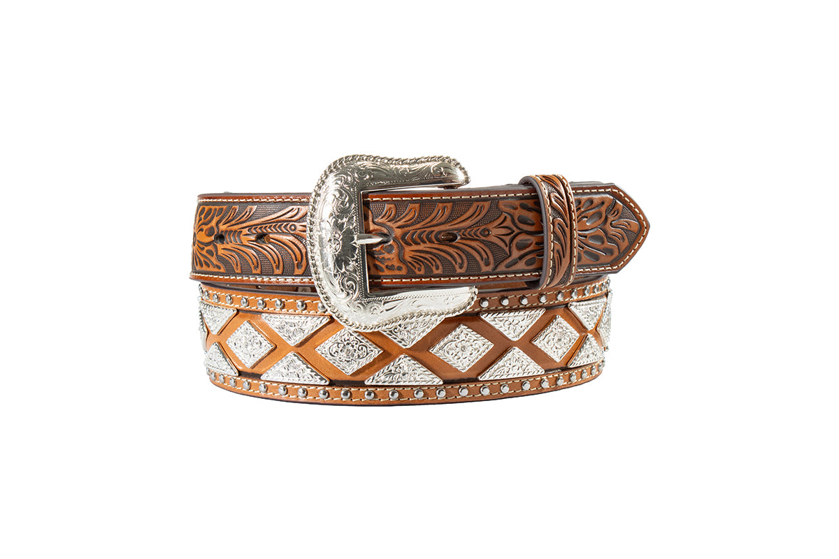Nocona Mens Tan N210011108 Diamond Concho Belt - view 1