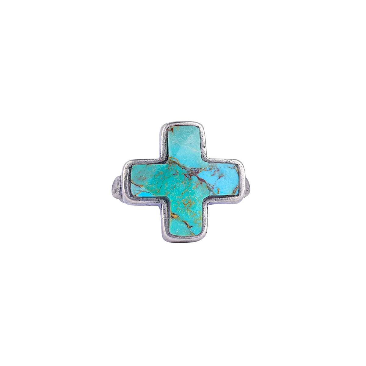 Peyote Bird Carved Turquoise Cross Ring – front