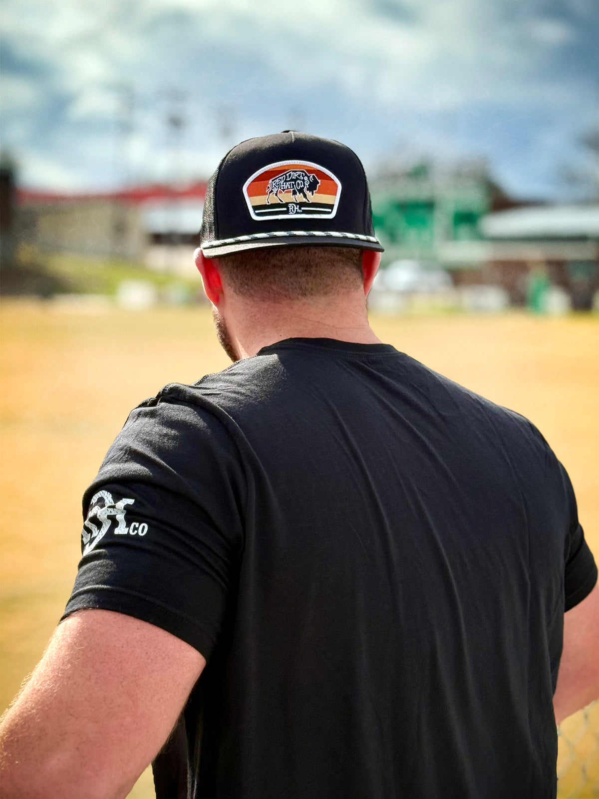Red Dirt Hat Co. Buddy cap in black with white rope and Buddy patch