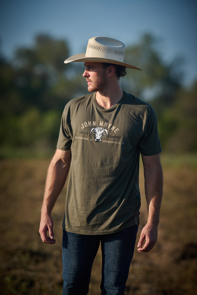 Hooey Men's John Wayne T-Shirt, Green – lifestyle on model