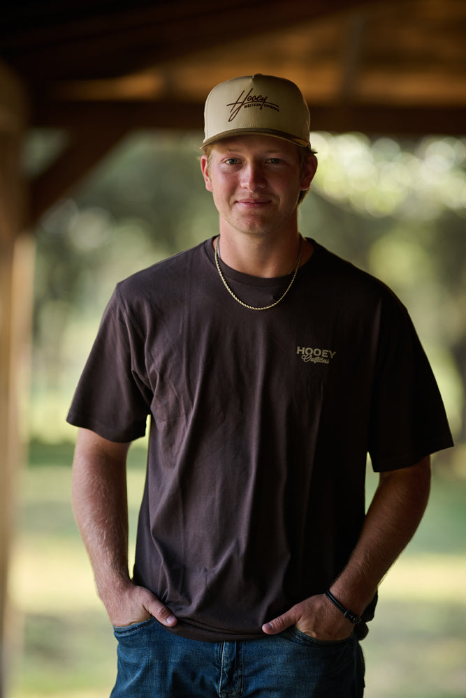 Hooey Mark Out Snapback Hat, Cream/Brown – lifestyle on model