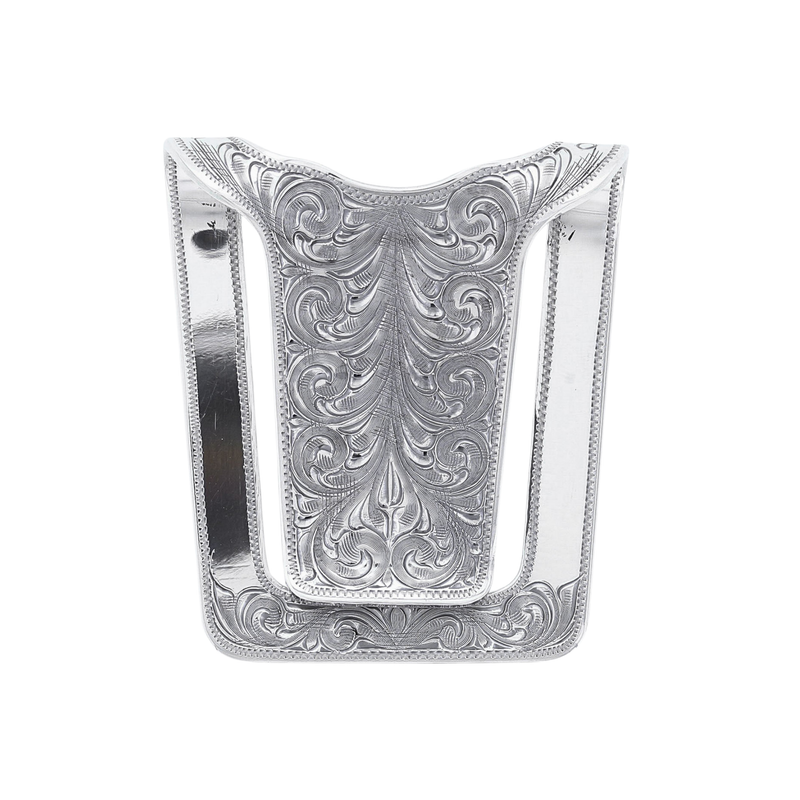 Clint Orms San Augustine 1800 large sterling silver money clip with hand-engraved scrollwork