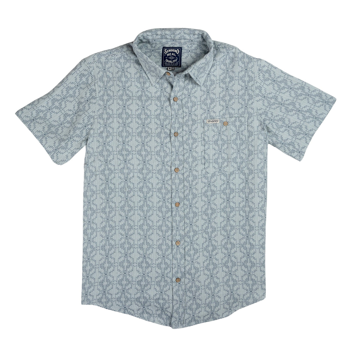 Sendero Provisions Co. Men's City Slicker Button Up Short Sleeve Shirt - Arizola Chevron - Faded Blue - front