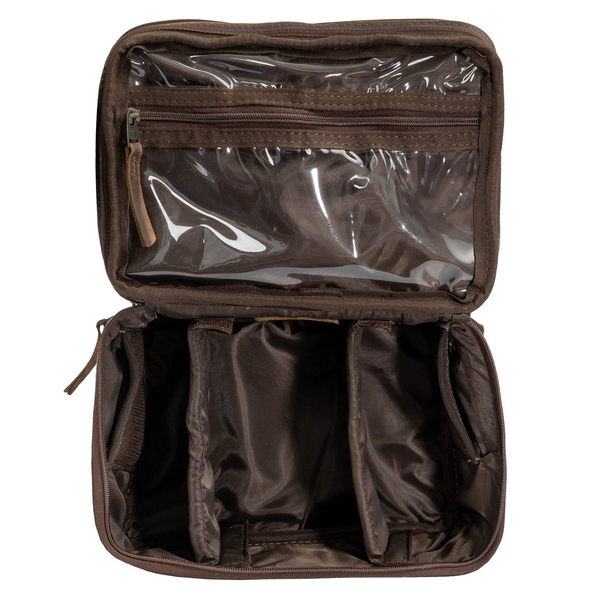 STS Ranchwear Women's Cowhide Glamour Makeup Organizer, Tan and Black Hair-On – inside, open top view