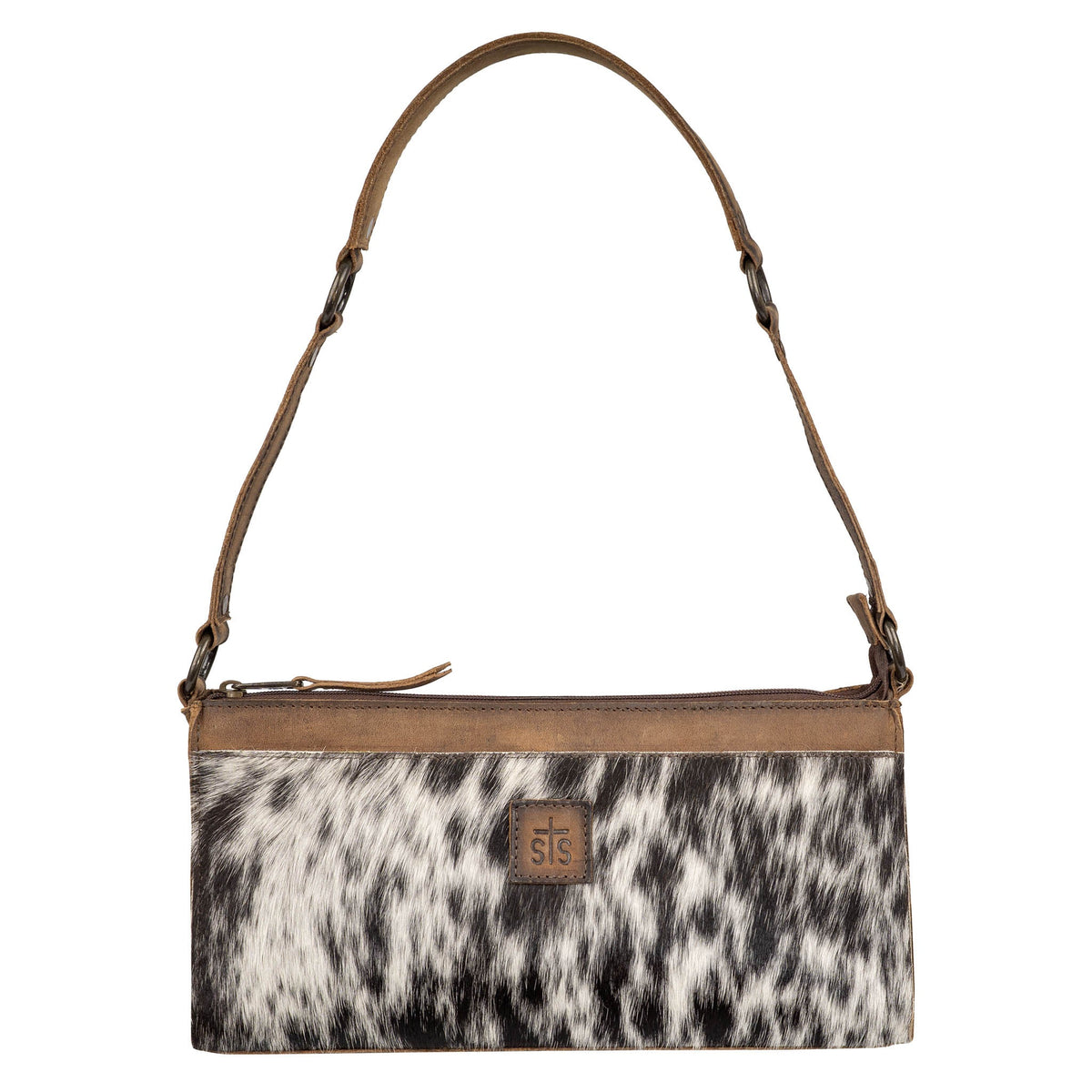 STS Ranchwear Women's Cowhide Bailey Bag, Black and White Hair-On – front