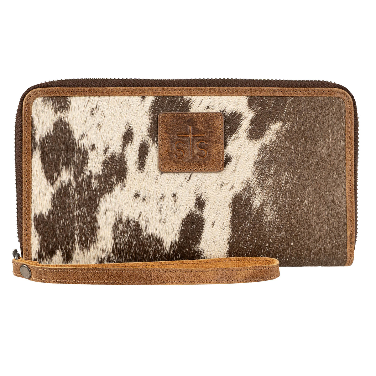 STS Ranchwear Women's Vaquero Cowhide Concho Bentley Wallet, Brown and White Hair-On – front