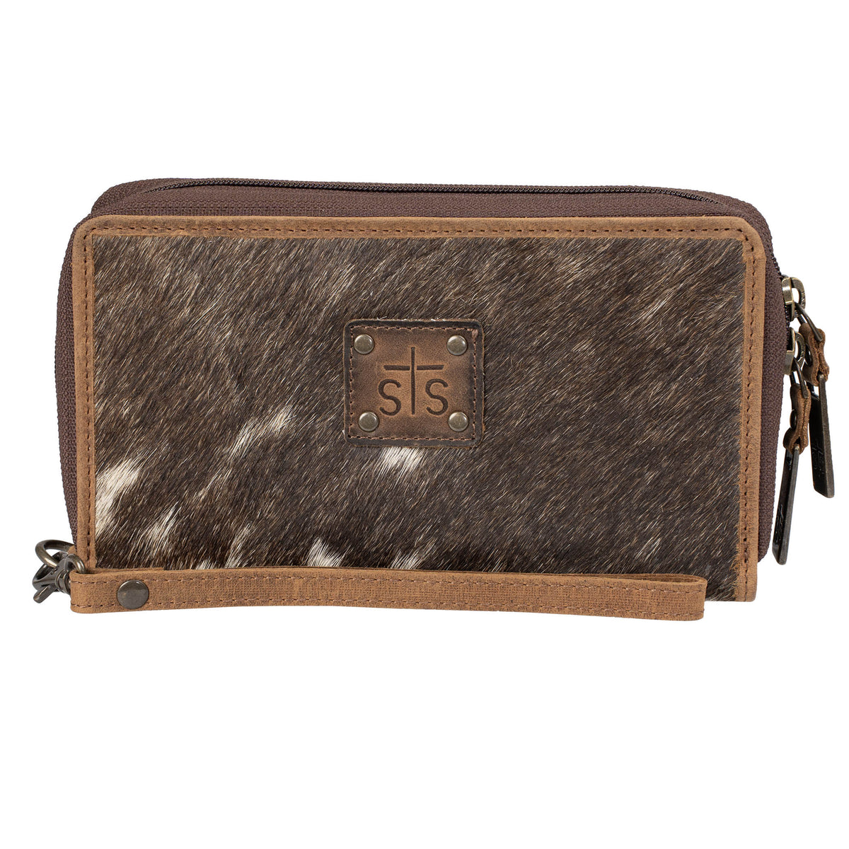 STS Ranchwear Women's Cowhide Kacy Organizer Wallet, Brown and White Hair-On – front