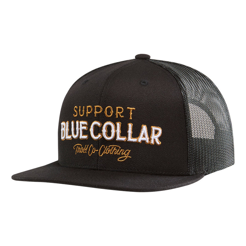 Troll Co. SBC Embro Trucker Hat, Black – front 3-4, embroidered Support Blue Collar
