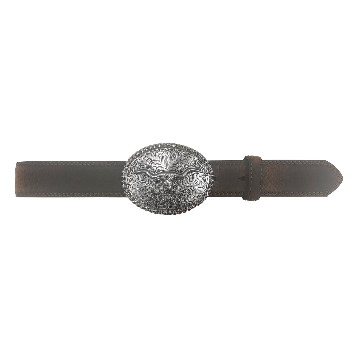 AndWest Kids' 1 1/4-inch scrolled Longhorn buckle belt, durable leather belt with decorative longhorn buckle for children