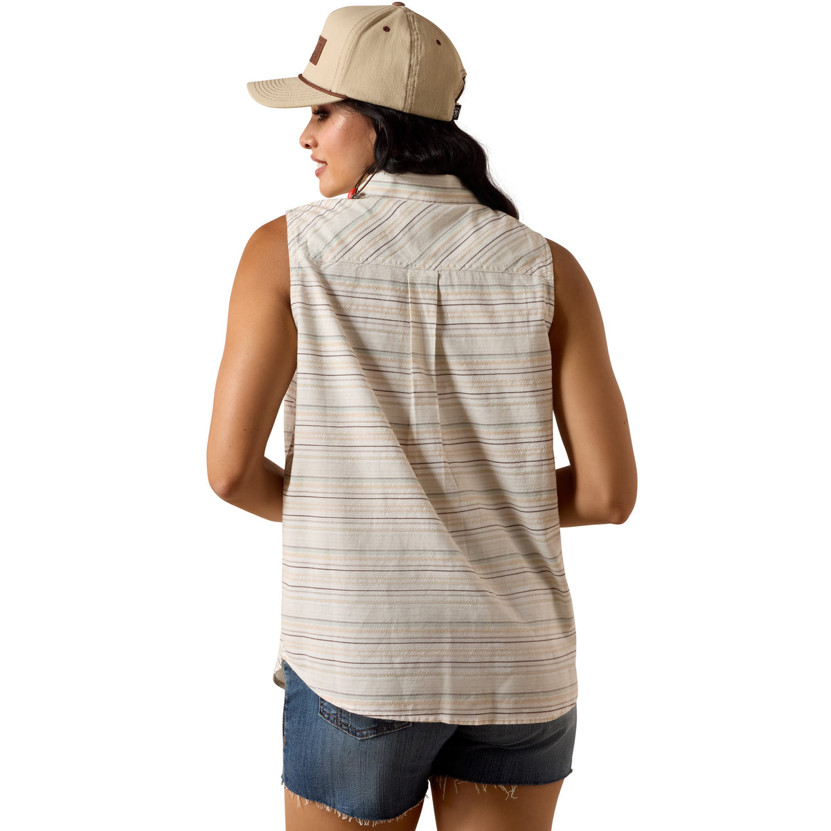 Ariat Billie Jean sleeveless shirt in radiant stripe pattern, casual women’s top with vibrant vertical stripes and sleeveless design.