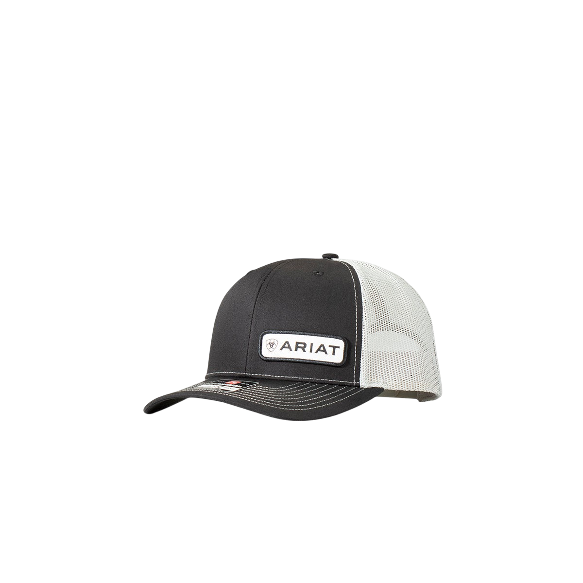 Black Ariat men's snap back cap, baseball style, with adjustable strap and curved brim, featuring the Ariat logo.