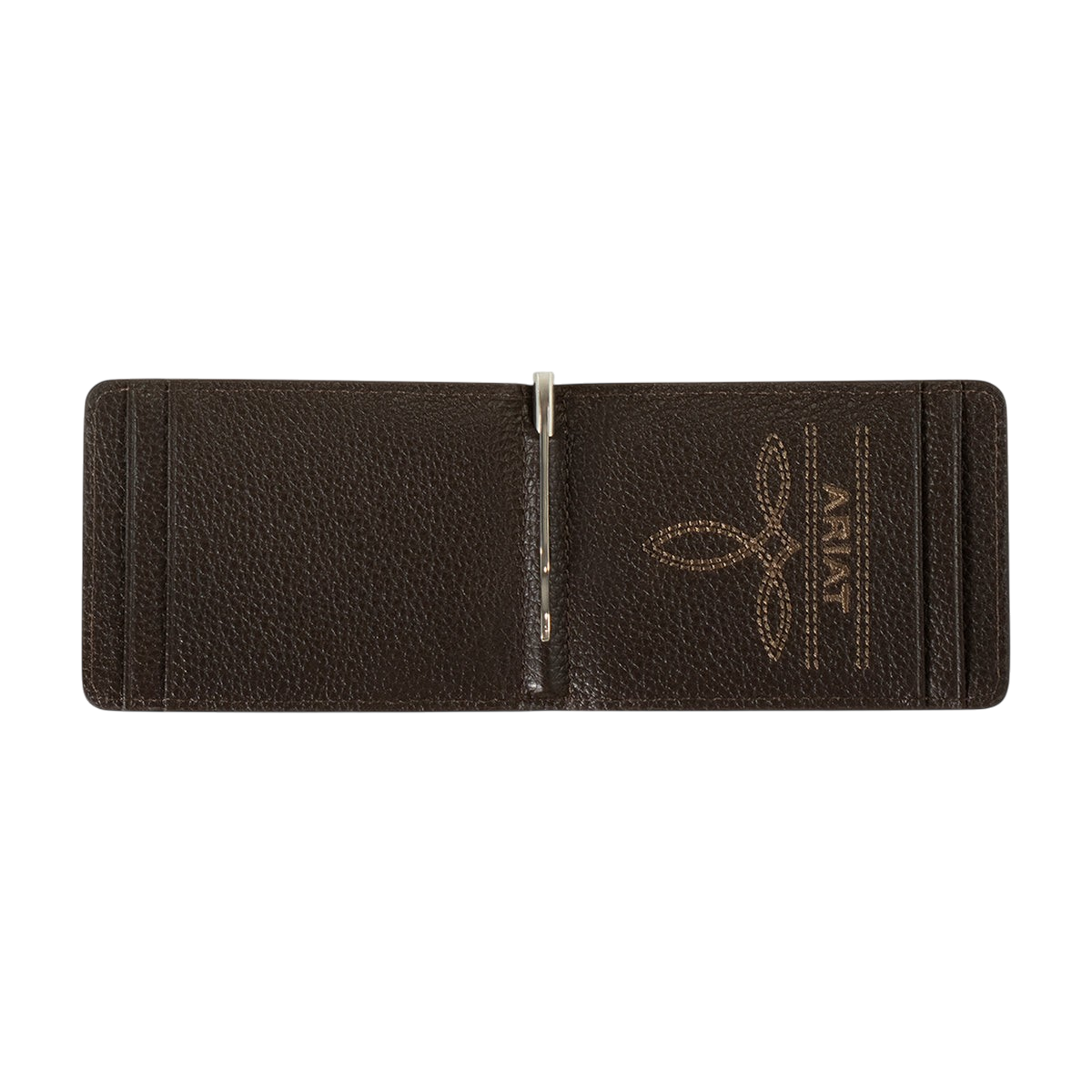 Ariat Calf Hair Basket Weave Bifold Wallet with Money Clip, featuring textured calf hair and woven design for stylish storage.