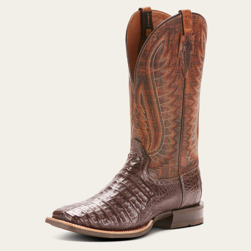 Ariat Double Down Western Boot in Antique Pecan leather, showcasing traditional cowboy boot design with stitching details.