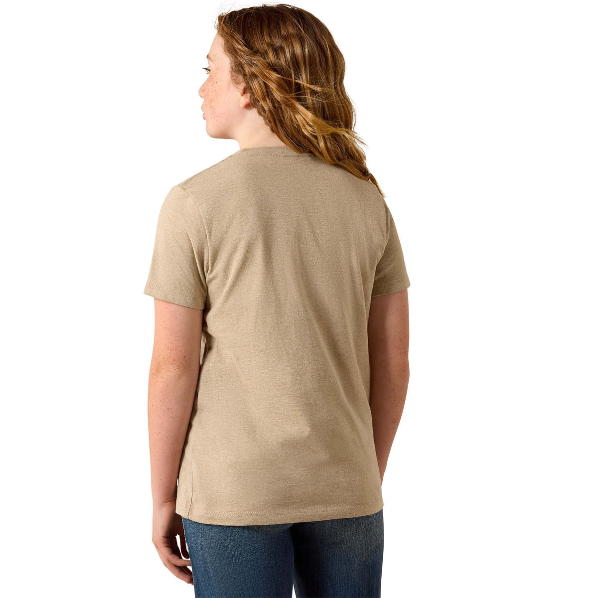 Ariat Girls Jackalope T-Shirt in oatmeal heather, soft cotton, with a playful jackalope graphic on the front.
