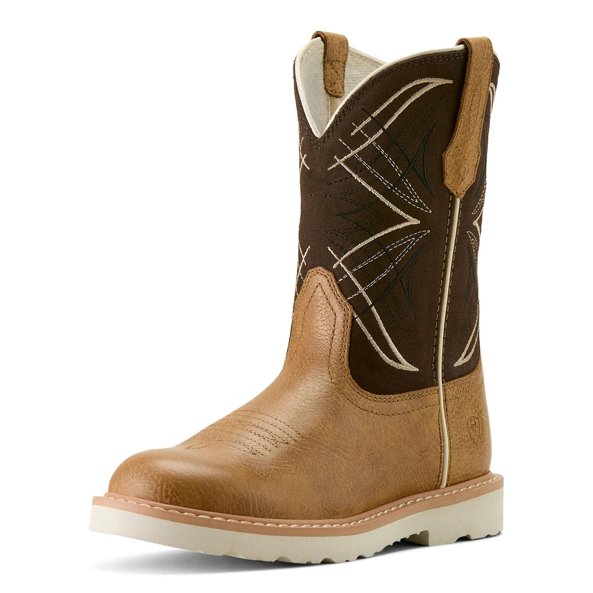 Ariat Kids' Activate Round Toe Western Boot, Cottage|Aged Bark Suede – 3-4 front