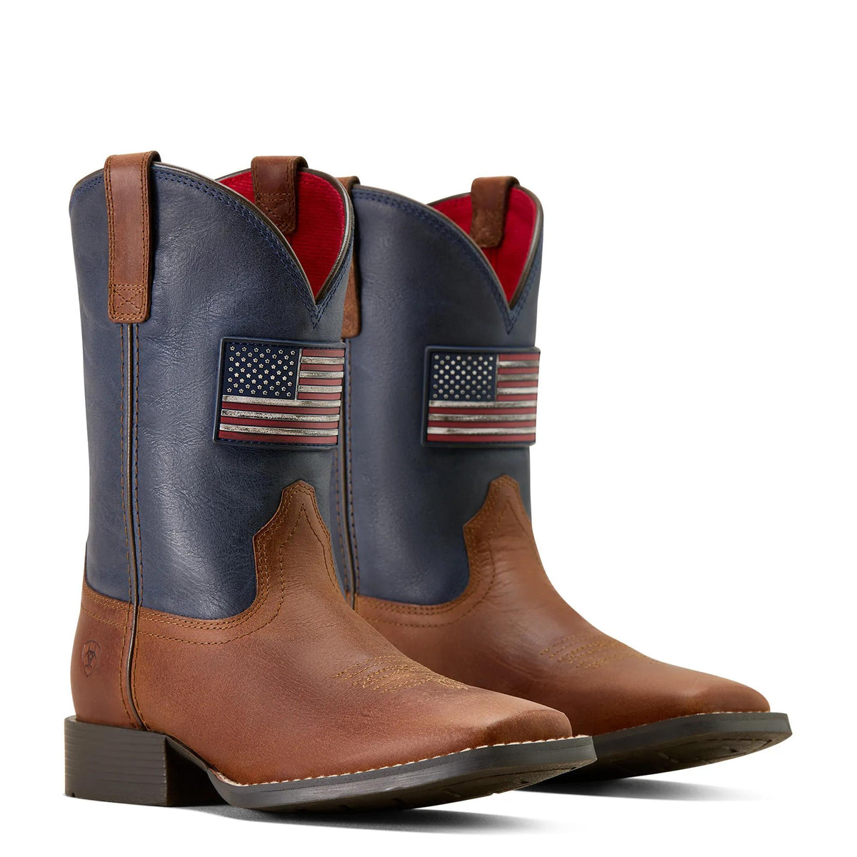 Ariat Kids' Freedom Rider Wide Square Toe Western Boot, Hickory Smoke|Nightfall Navy – pair