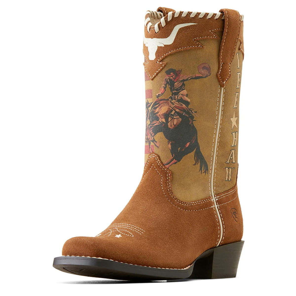 Ariat Kids' Futurity Rodeo Quincy Cutter Toe Western Boot, Chestnut Suede – 3-4 front