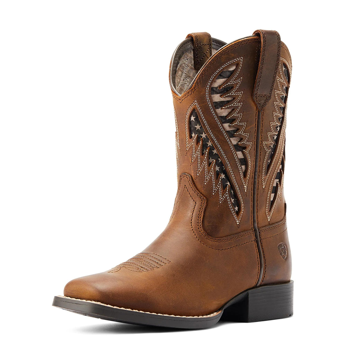 Ariat Kids' Quickdraw Venttek Western Boot, Distressed Tan – 3-4 front