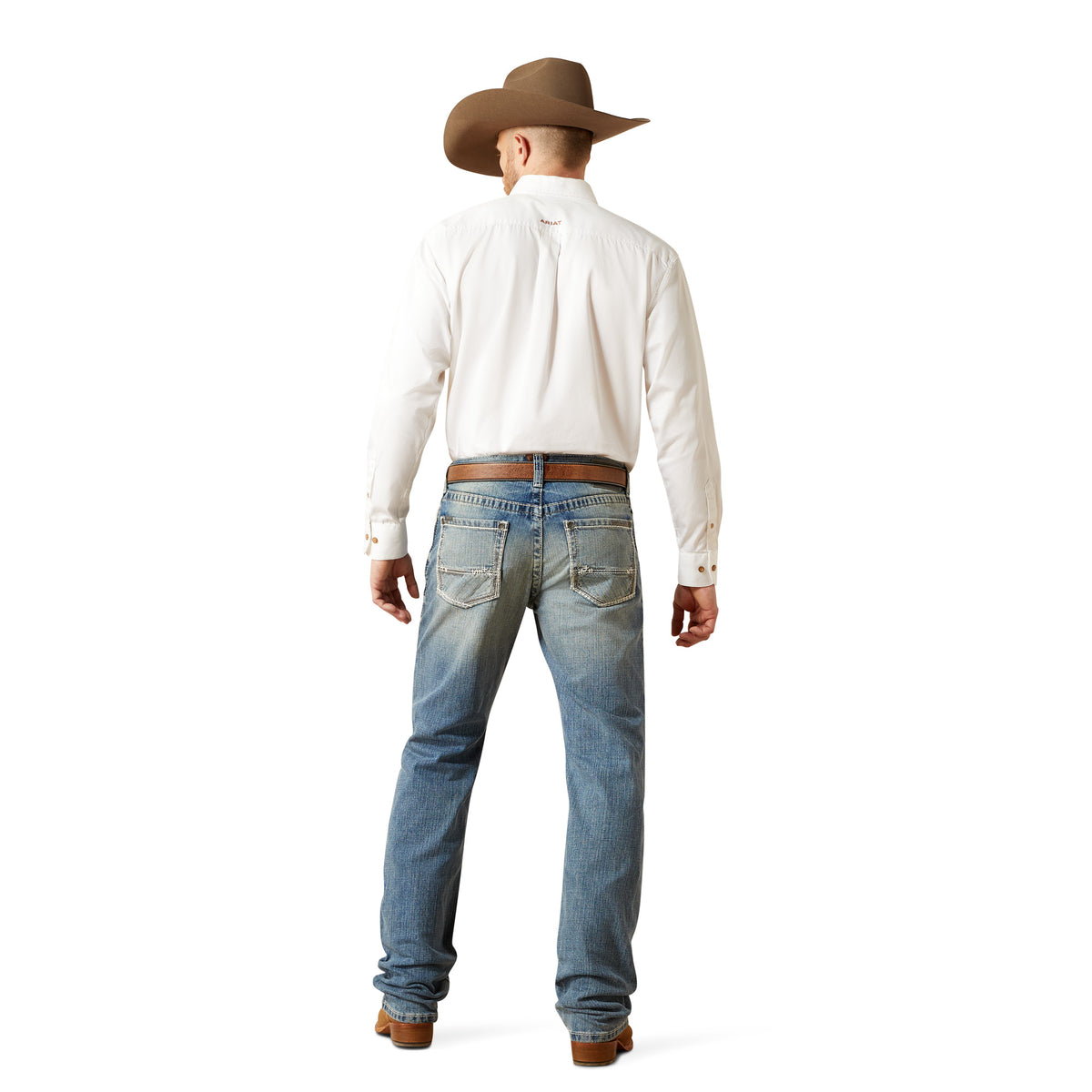 Ariat M2 Relaxed Stirling Stretch Boot Cut Jean in Shasta, denim jeans with a relaxed fit and classic boot cut style.