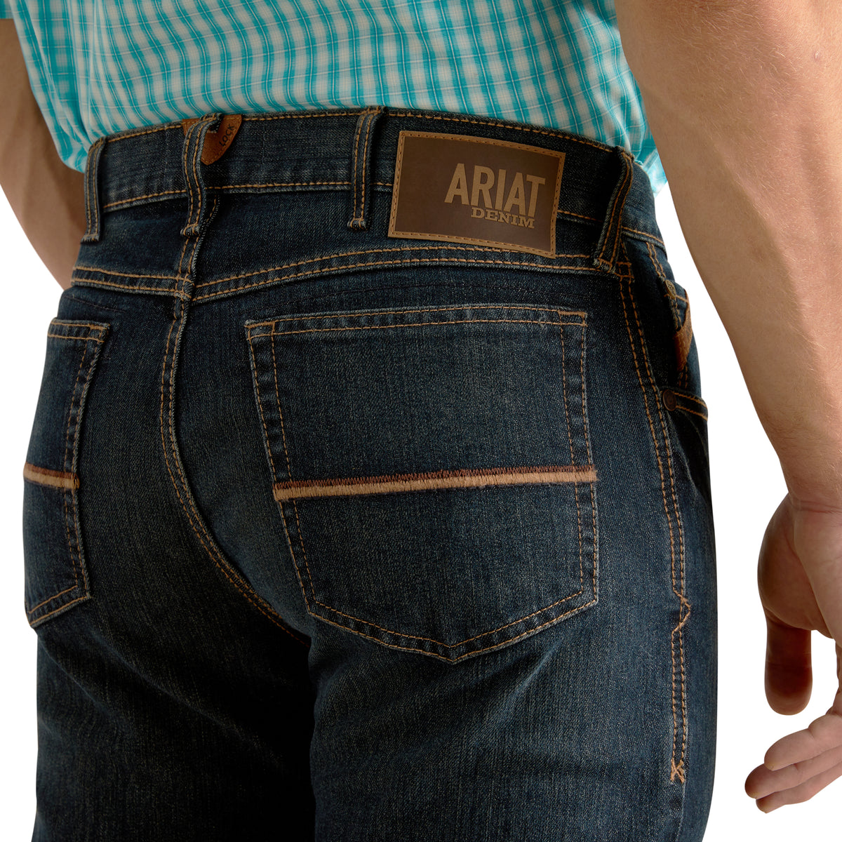 Ariat M4 Relaxed Stretch Pro Series Ray Bootcut Jean in Blackstone, showing the dark wash denim with a relaxed fit and bootcut style.